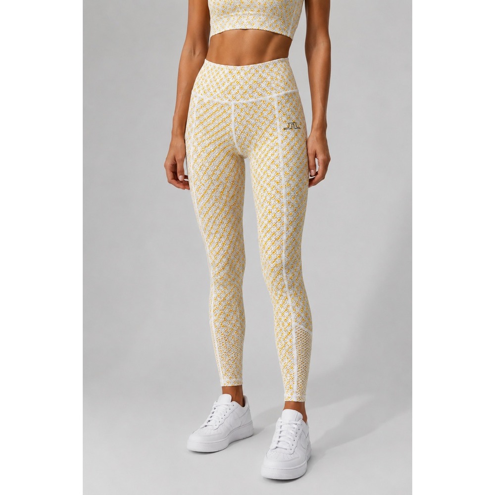 J.Lindeberg Zena Print Winter Yellow White Geometric Leggings Small NWOT